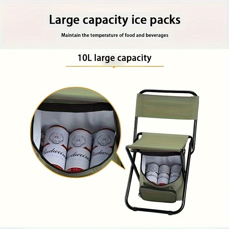 Portable Folding Chair with Built-in Cooler Bag - Camouflage Design, Sturdy Steel Frame, Ergonomic Handle & Backrest - Lightweight for Camping, Hunting, Beach, Fishing - Easy-Clean Material, Foldable Outdoor Seat, Camping Essentials, Durable Fabric