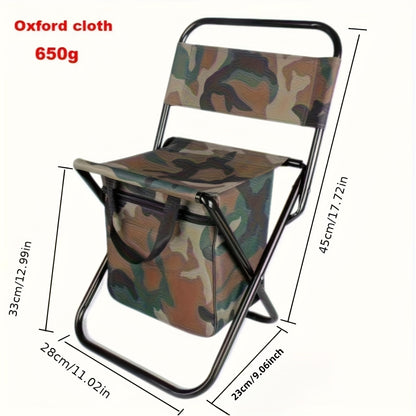 Portable Folding Chair with Built-in Cooler Bag - Camouflage Design, Sturdy Steel Frame, Ergonomic Handle & Backrest - Lightweight for Camping, Hunting, Beach, Fishing - Easy-Clean Material, Foldable Outdoor Seat, Camping Essentials, Durable Fabric