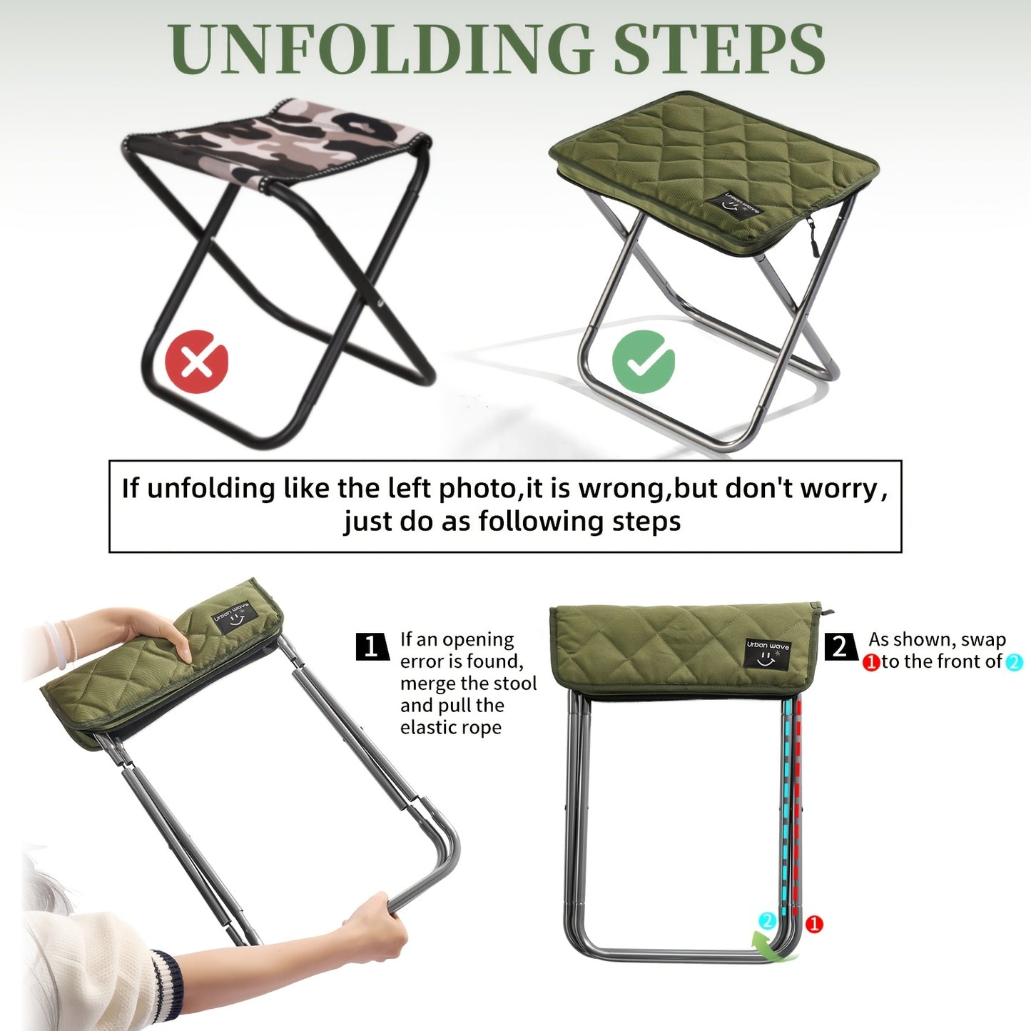 URBANWAVE Portable Folding Stool - Lightweight Aluminum Alloy Square Chair with Quilted Design, Ideal for Camping, Picnics, and Travel, Includes Carrying Bag, Outdoor Seating | Stylish Seating | Aluminum Frame Chair, Stool Seating