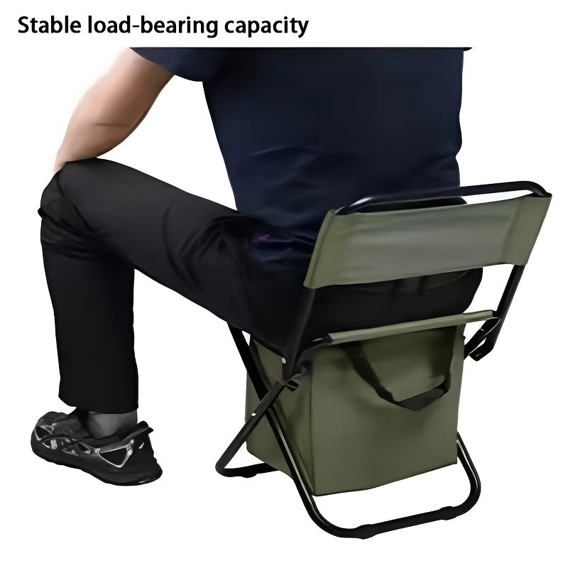 Portable Folding Chair with Built-in Cooler Bag - Camouflage Design, Sturdy Steel Frame, Ergonomic Handle & Backrest - Lightweight for Camping, Hunting, Beach, Fishing - Easy-Clean Material, Foldable Outdoor Seat, Camping Essentials, Durable Fabric