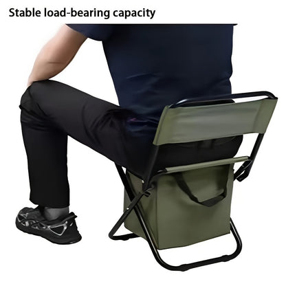 Portable Folding Chair with Built-in Cooler Bag - Camouflage Design, Sturdy Steel Frame, Ergonomic Handle & Backrest - Lightweight for Camping, Hunting, Beach, Fishing - Easy-Clean Material, Foldable Outdoor Seat, Camping Essentials, Durable Fabric