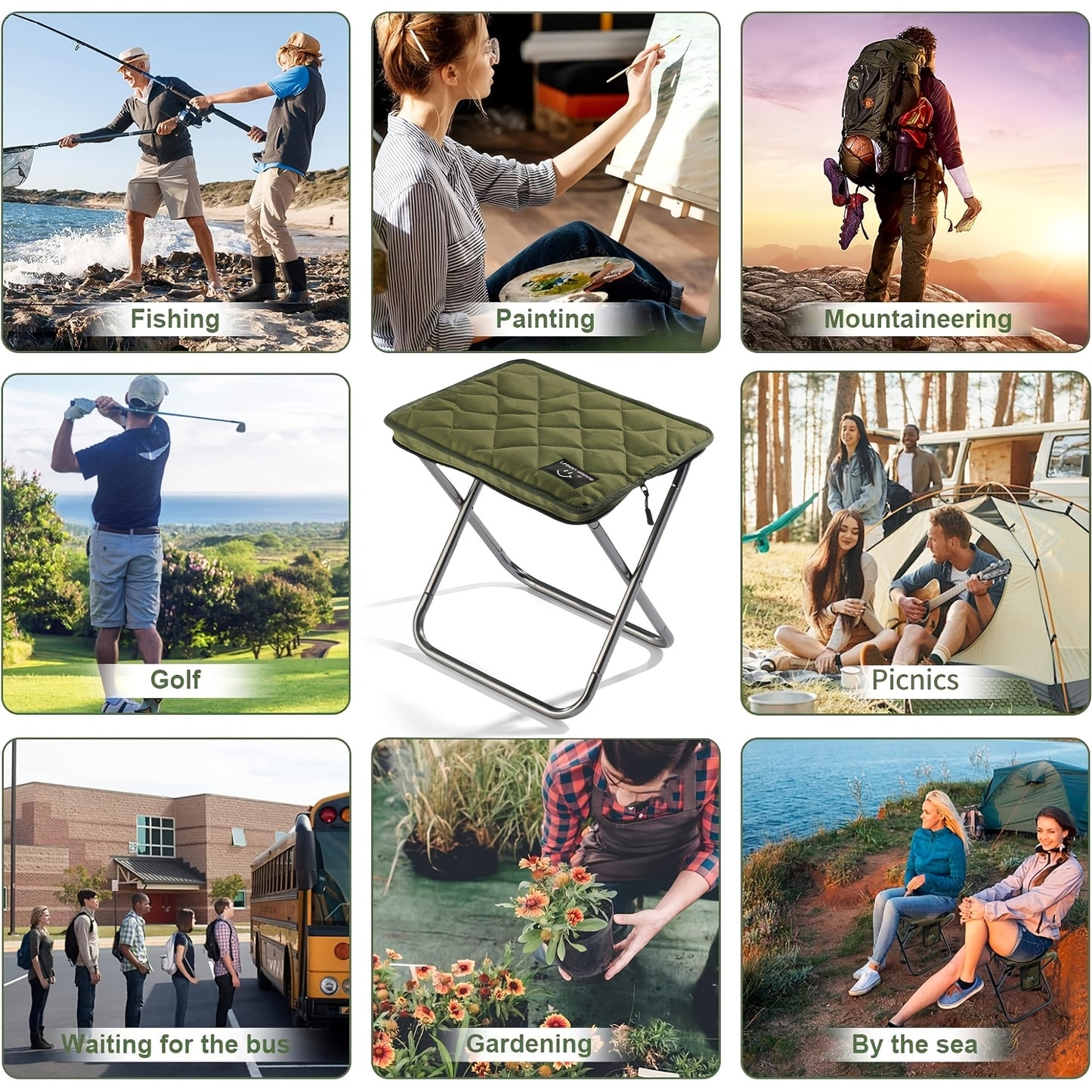 URBANWAVE Portable Folding Stool - Lightweight Aluminum Alloy Square Chair with Quilted Design, Ideal for Camping, Picnics, and Travel, Includes Carrying Bag, Outdoor Seating | Stylish Seating | Aluminum Frame Chair, Stool Seating