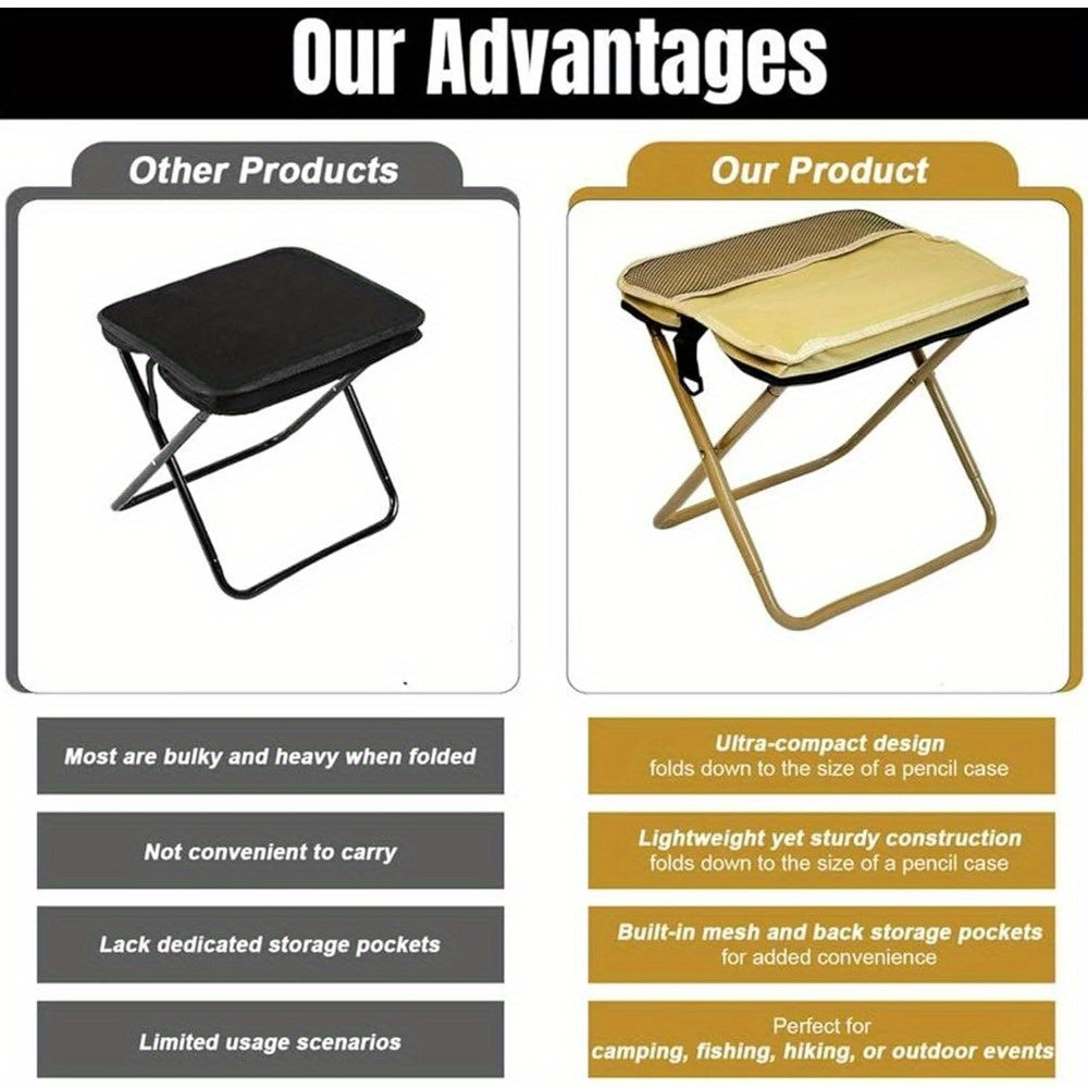 Portable Folding Backpack Chair with Carry Bag - Compact Lightweight Stool for Camping, Fishing, Picnic & Travel - Ergonomic Design, Durable Metal Frame & Breathable Mesh Storage Pocket, Folding Camping Chair, Sturdy Construction